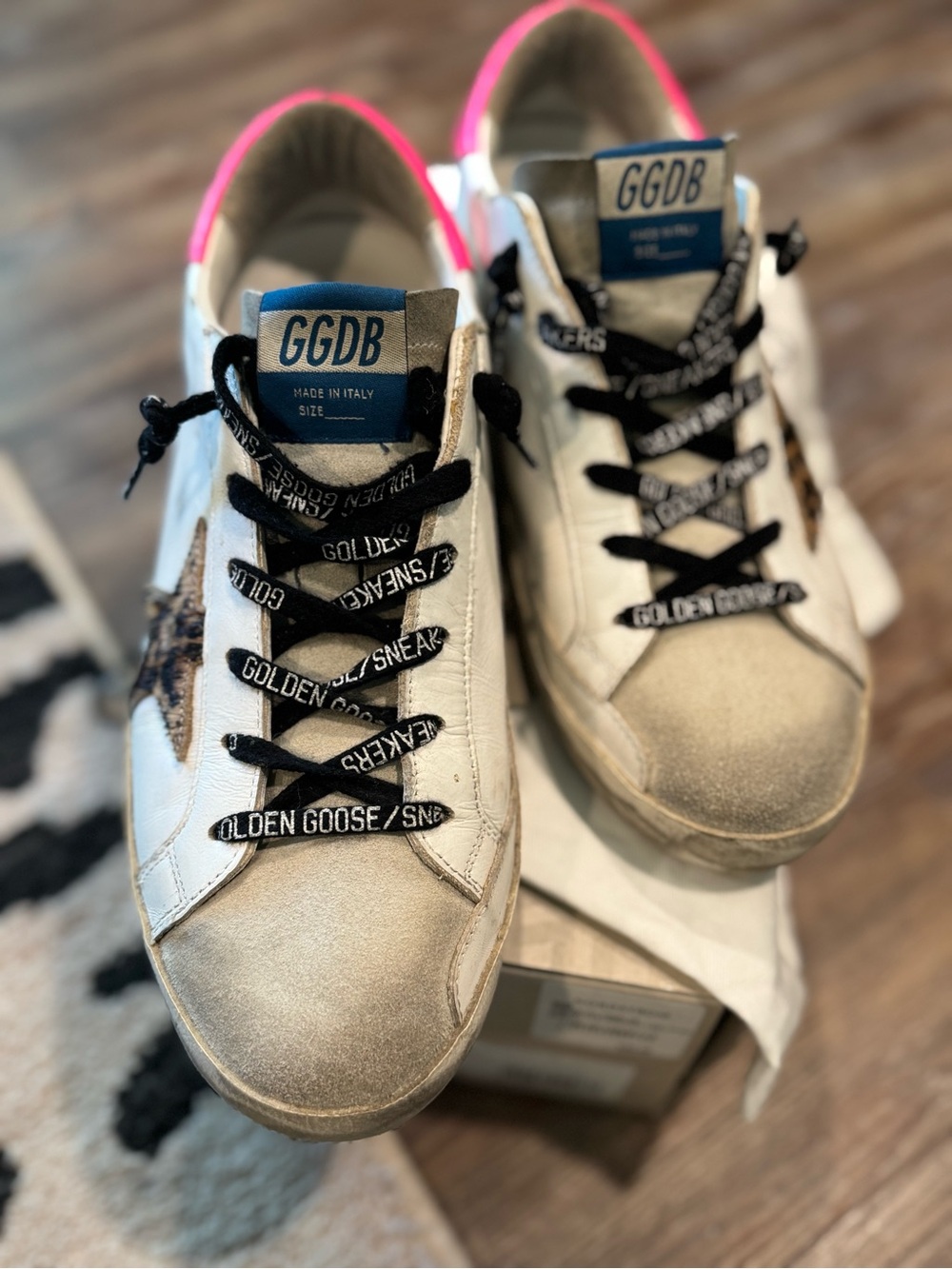 Golden Goose Super Star Sneakers - White, Hot Pink, Leopard Sz 41